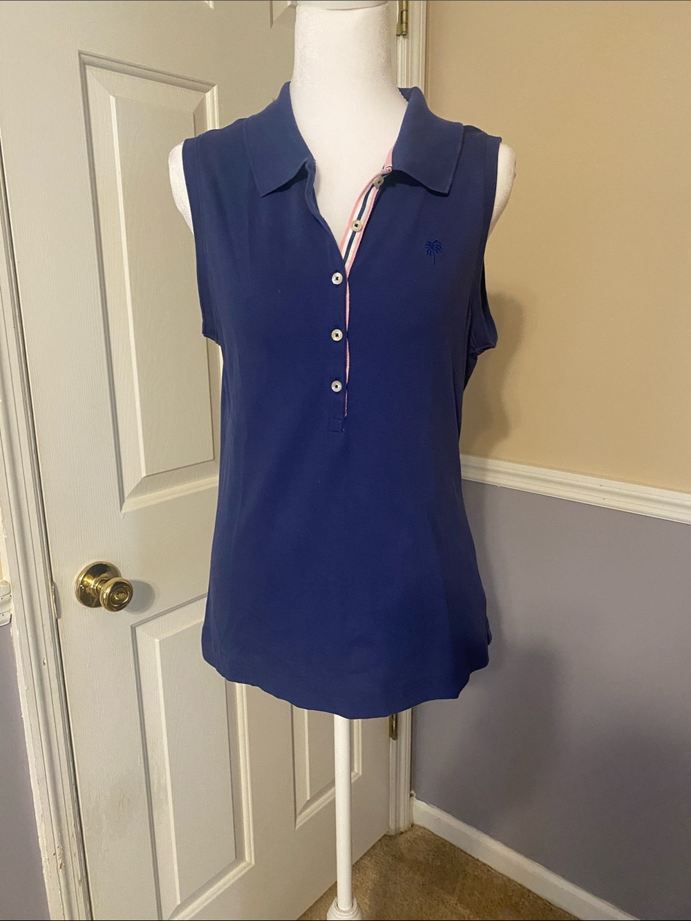 Lilly Pulitzer Navy Sleeveless Polo Tank with Stripe Placket